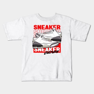 AJ 3 Retro White Cement Sneaker Kids T-Shirt